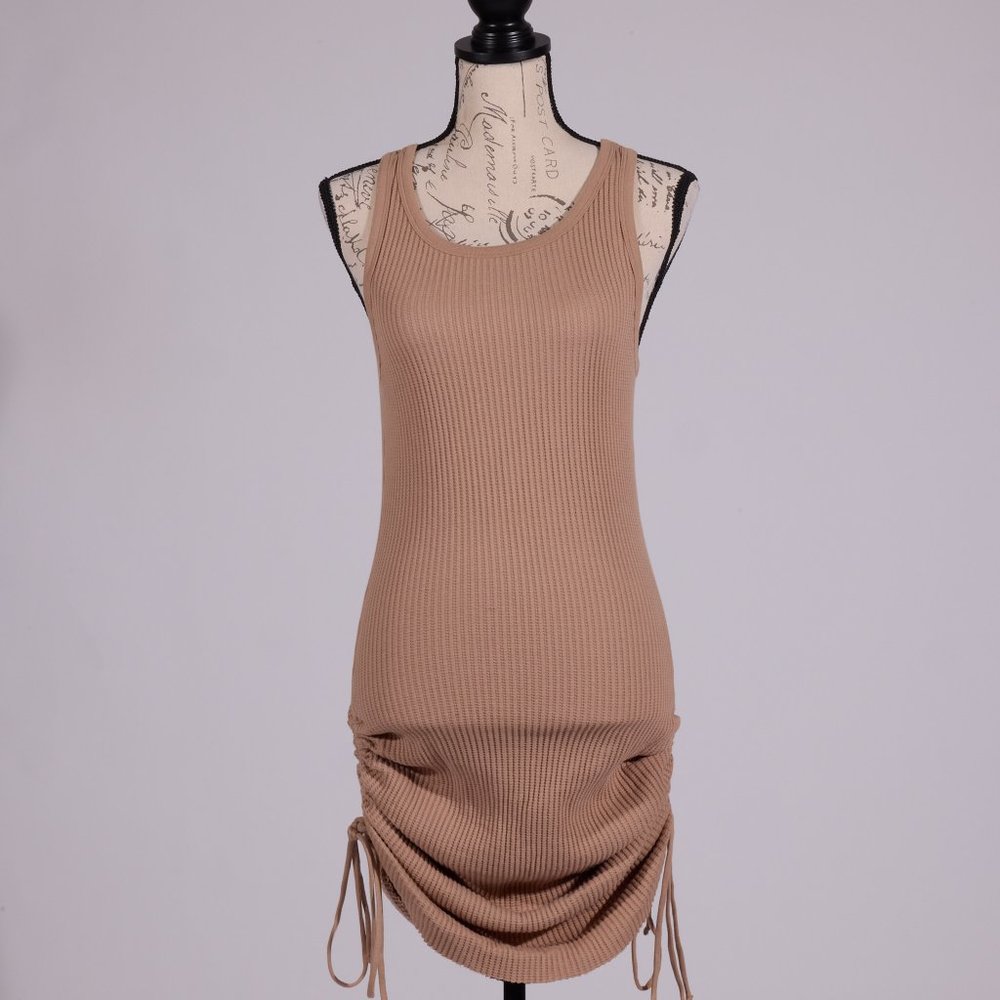 TAN WAFFLE TANK TOP DRESS ADJUSTABLE LENGHT